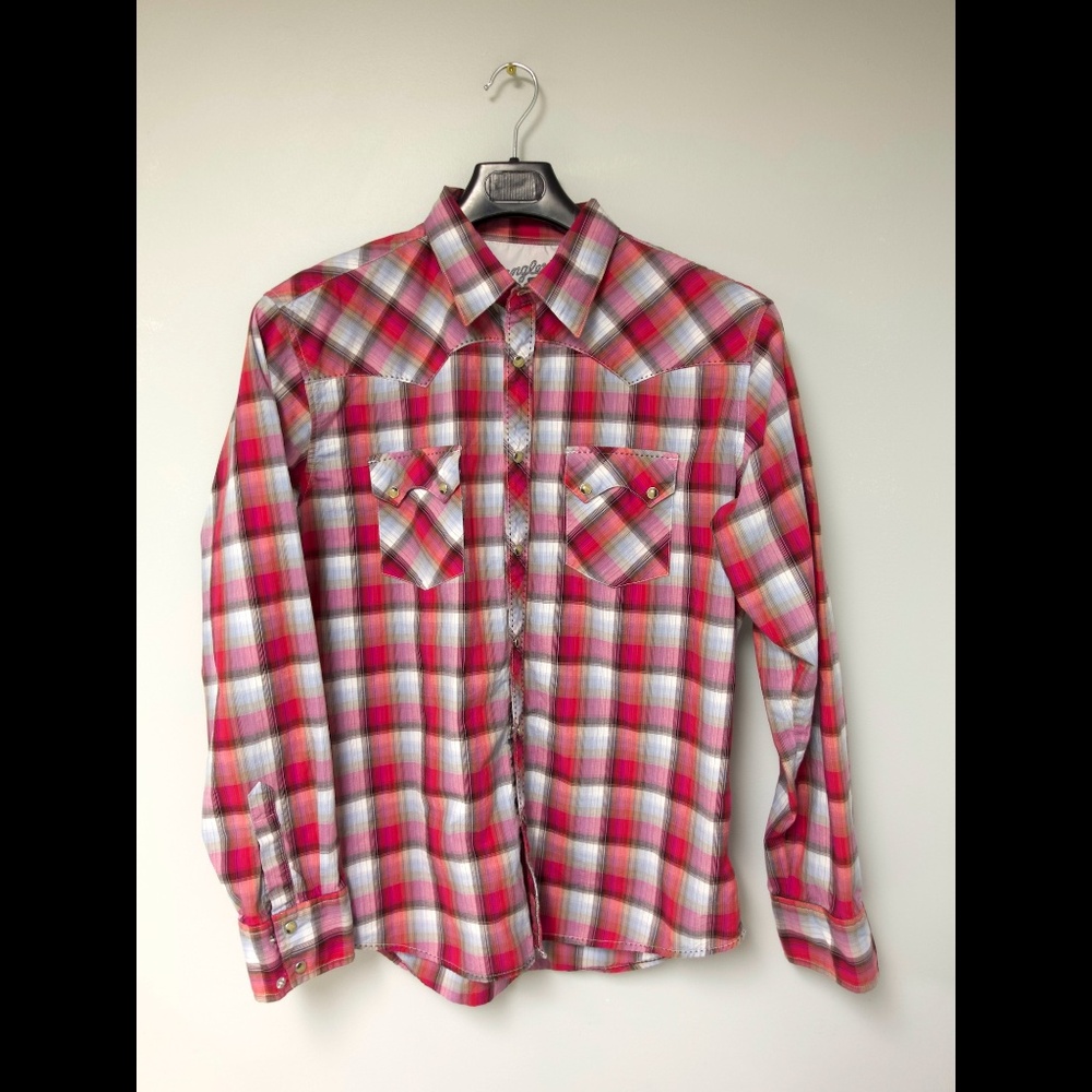 Wrangler 20X Pink Plaid Western Pearl Snap Shirt Mens XL